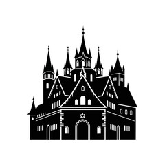 Obraz premium Black Silhouette of a Gothic Medieval Castle Icon