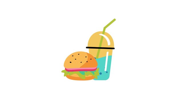 Colorful animated hamburger and soda drink isolated on white background
