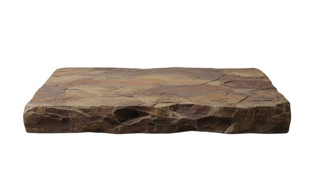 Rough natural stone slab platform for product display isolated on transparent background