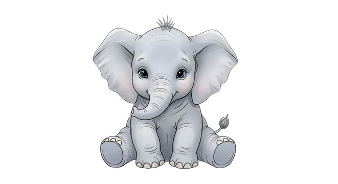 Isolated cute white elephant toy sitting on transparent background