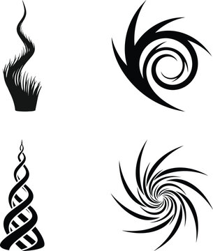 Abstract spiral and vortex silhouette set for dynamic designs