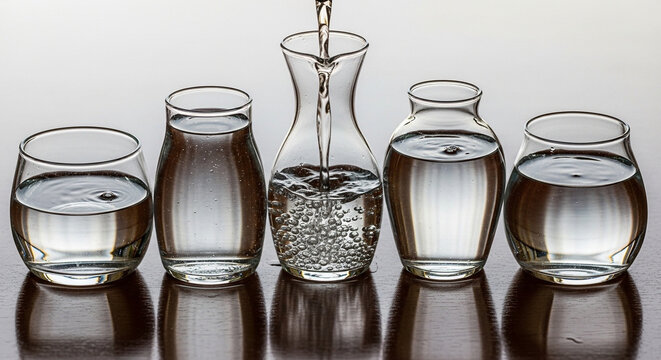 Water flowing equally different containers equity