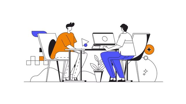 Flat animated illustration of two colleagues high-fiving across office desks