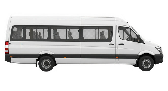 White passenger van minibus isolated on transparent background