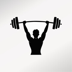 Fototapeta premium Black silhouette of a man lifting weights overhead