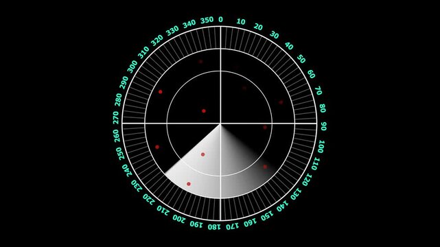 Advanced digital radar tracking concepts. Futuristic digital radar interface data detection and monitoring technology. Scanning beam over grid display represents , 4k BLACK background animation