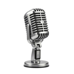 Fototapeta premium Elegant silver microphone stands against a clean white backdrop