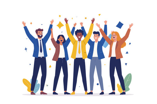 Successful teamwork and big win concept with joyful male and female characters