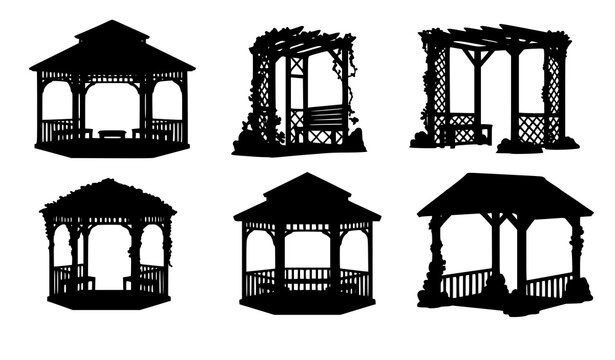 Pergola gazebo garden pavilion icons outdoor structure vector set