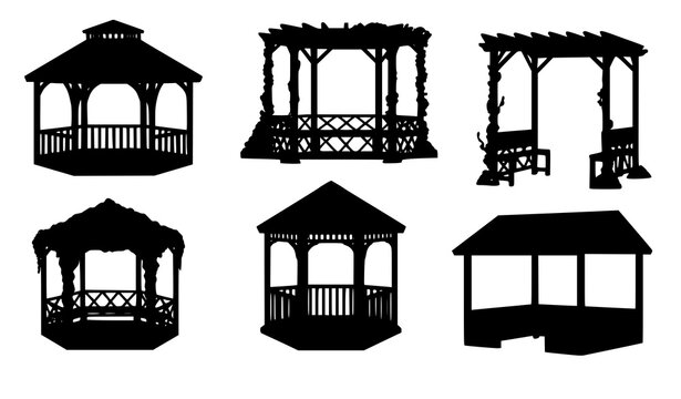 Garden gazebo pergola cartoon outdoor pavilion vector set