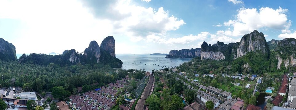 Tropical nature landscape southern Krabi Thailand drone panorama