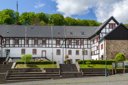 Tourist information office building in Blankenheim Eifel Germany. Half-timbered facade of historic town architecture