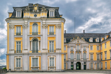 Obraz premium Augustusburg Palace facade in Bruhl North Rhine Westphalia Germany. Exterior view of rococo architecture landmark