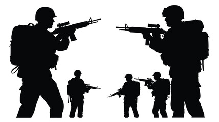 Fototapeta premium Soldiers with weaponry facing each other a striking black silhouette