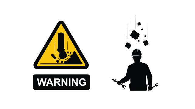 Falling object warning sign with construction worker silhouette