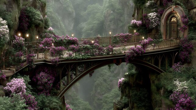 collapsed bridge over canyon with broken cables replaced