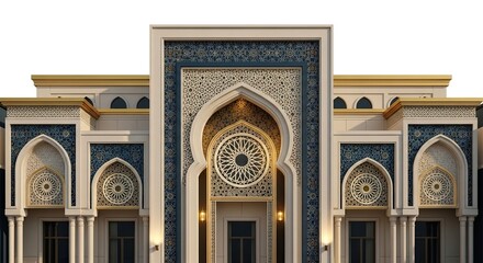 Obraz premium Architectural facade featuring intricate geometric patterns and decorative arches