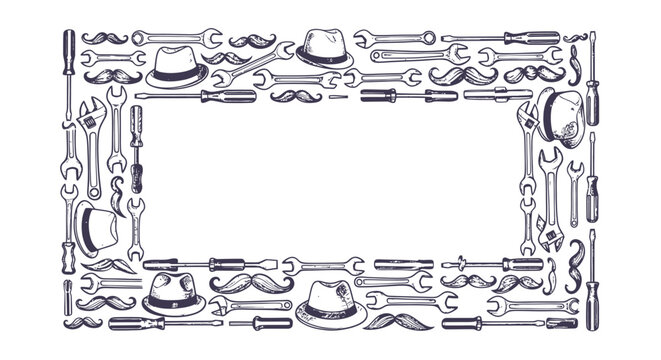 Father's Day Frame: Tools, Hats, Moustaches - Hand Drawn Doodle Border
