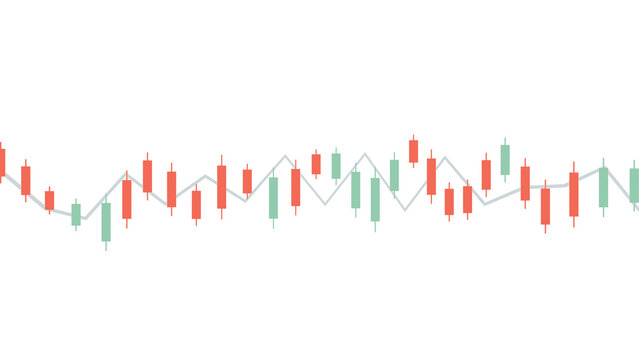 Candlestick chart displaying stock market trends with a fluctuating line graph