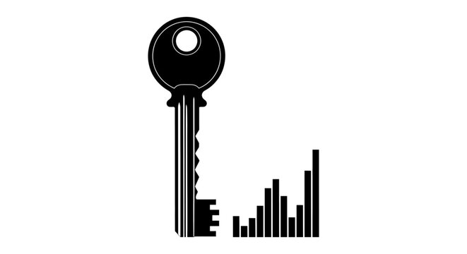 Black Key and Bar Chart Icon Illustrating Secure Financial Success, Strategic Business Intelligence, and the Master Key to Professional Market Analytics.