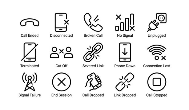 Disconnected communication icons: phone signals and connection issues