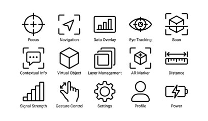 Fototapeta premium Ar user interface icons: navigation, gesture control, layer management, signal strength, settings