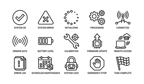 Icons representing system status and maintenance alerts