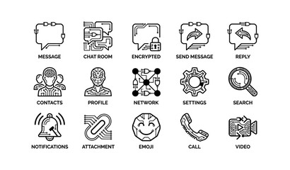 Fototapeta premium Communication and technology icons: messaging, security, and connectivity