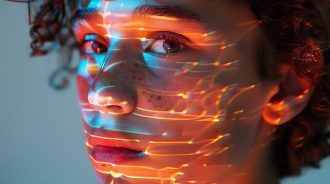 Portrait of a person with light projection showcasing a blend of technology and artistry