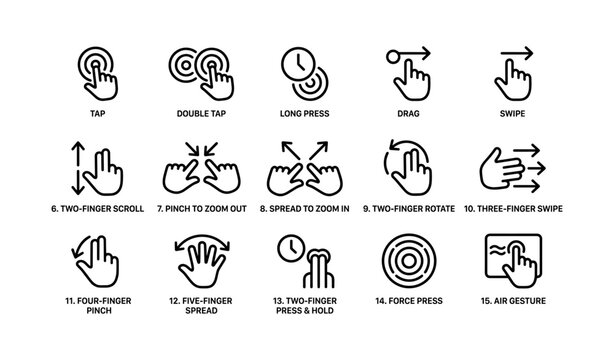 Interactive hand gesture icons for modern touchscreen devices