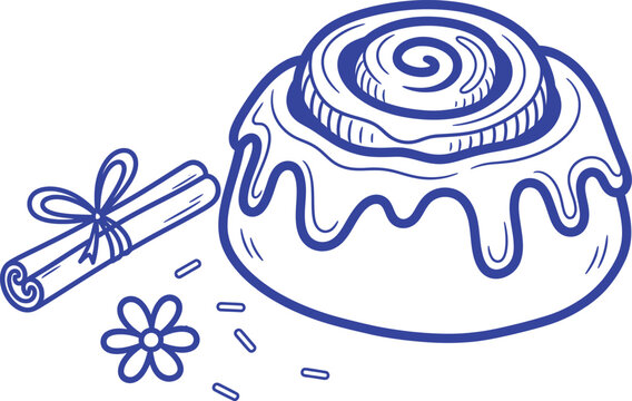Cinnamon roll with icing and cinnamon stick