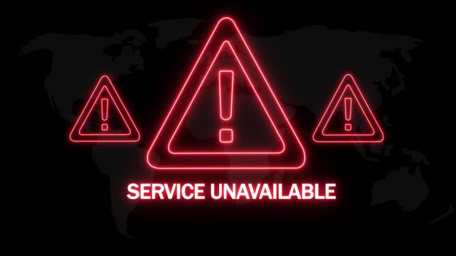 Service unavailable alert warning. Cybersecurity defense and secure digital systems protection against cyberattacks. urgent threat notification. on Black Background and features 4k Motion graphics