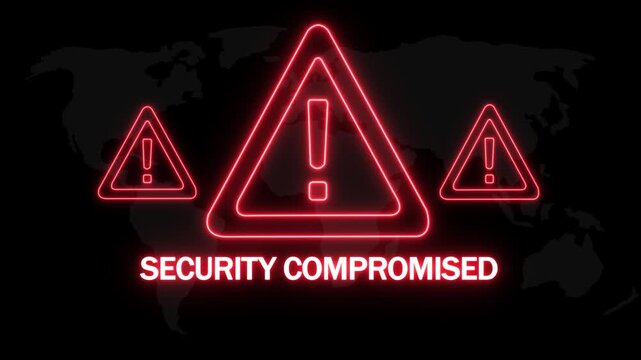 Security compromised alert warning. Cybersecurity defense and secure digital systems protection against cyberattacks. urgent threat notification. on white Background and features 4k Motion graphics