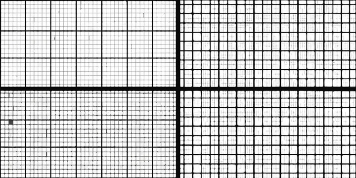 Four quadrants of a grid pattern with varying density of small marks