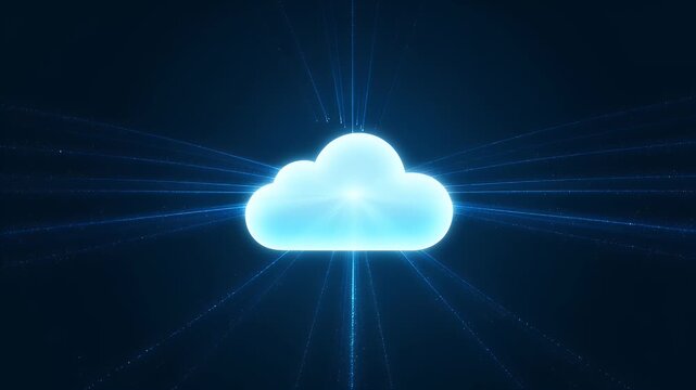 Illuminated cloud with radiant rays emanating from the central digital icon