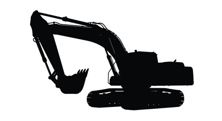 Black silhouette of a construction excavator machine against a white background © Nazrul