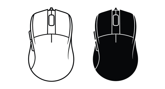 Two computer mice designs shown in black and white silhouette