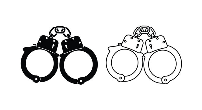 Two pairs of handcuffs illustrated in black and white a striking silhouette