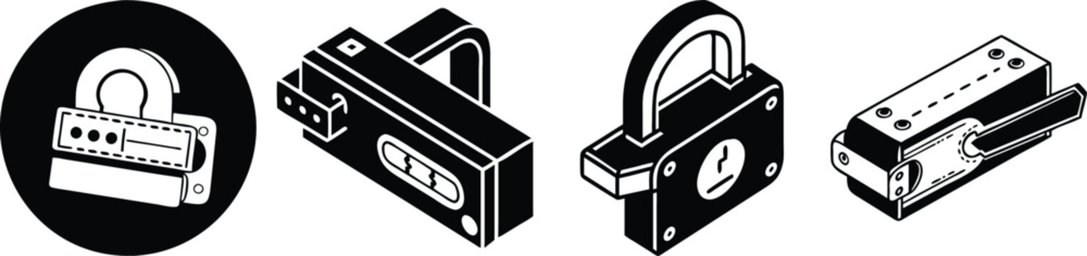set of security lock icons flat design vector illustration