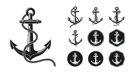 Vintage nautical anchors and ropes a classic maritime design silhouette © Md