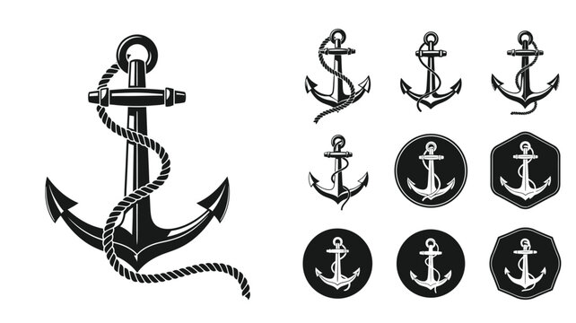 Vintage nautical anchors and ropes a classic maritime design silhouette