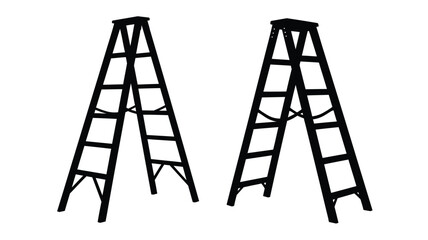 Two black ladders stand isolated against a white background silhouette © Md