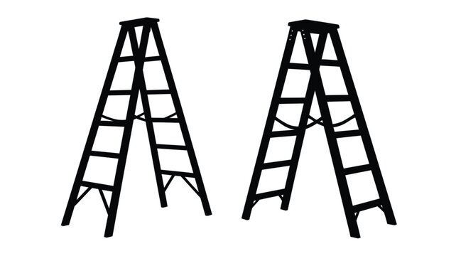 Two black ladders stand isolated against a white background silhouette