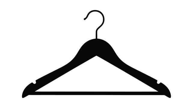 Simple black clothes hanger presented on a white background silhouette