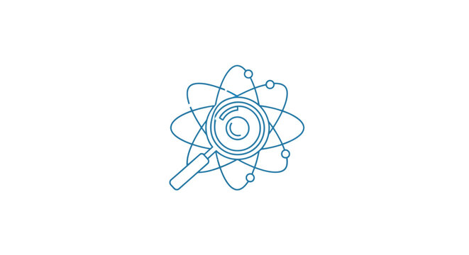 Magnifying glass over atomic structure, science research concept