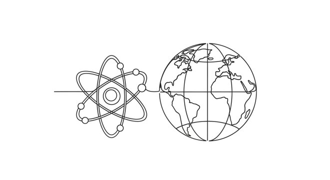 Atomic Structure Connected to Planet Earth, Global Science and Technology Concept