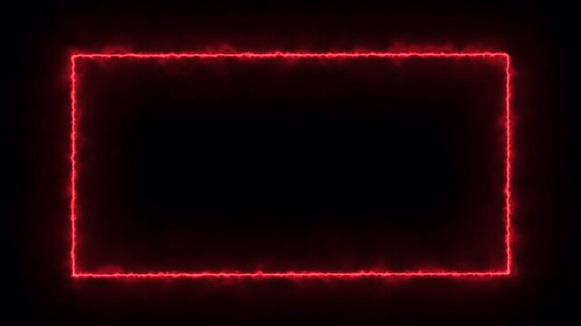 Abstract red neon light rectangle frame with glowing effect on black background, perfect for modern design and futuristic concepts.