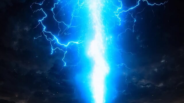 Blue light beam in night sky