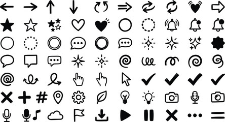Fototapeta premium A collection of various black icons on a white background for design and communication purposes