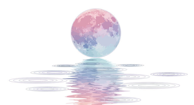 Glowing Moon Reflected on Water Surface.